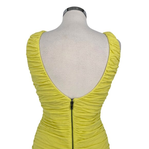Alice & Olivia Air Ruched Open Back Sleeveless Bodycon Dress Lime Yellow Small - Picture 7 of 12